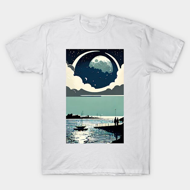 Blue Moon bay abstract line art T-Shirt by PsychicLove